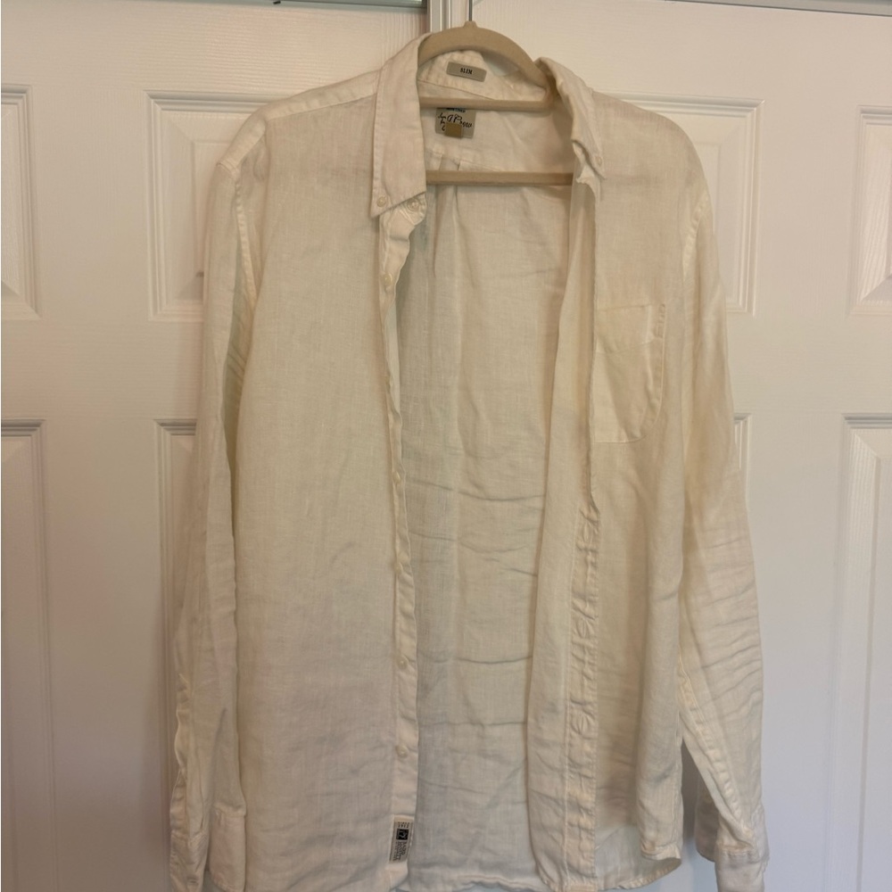J. Crew Men's Cream 100% Linen Shirt